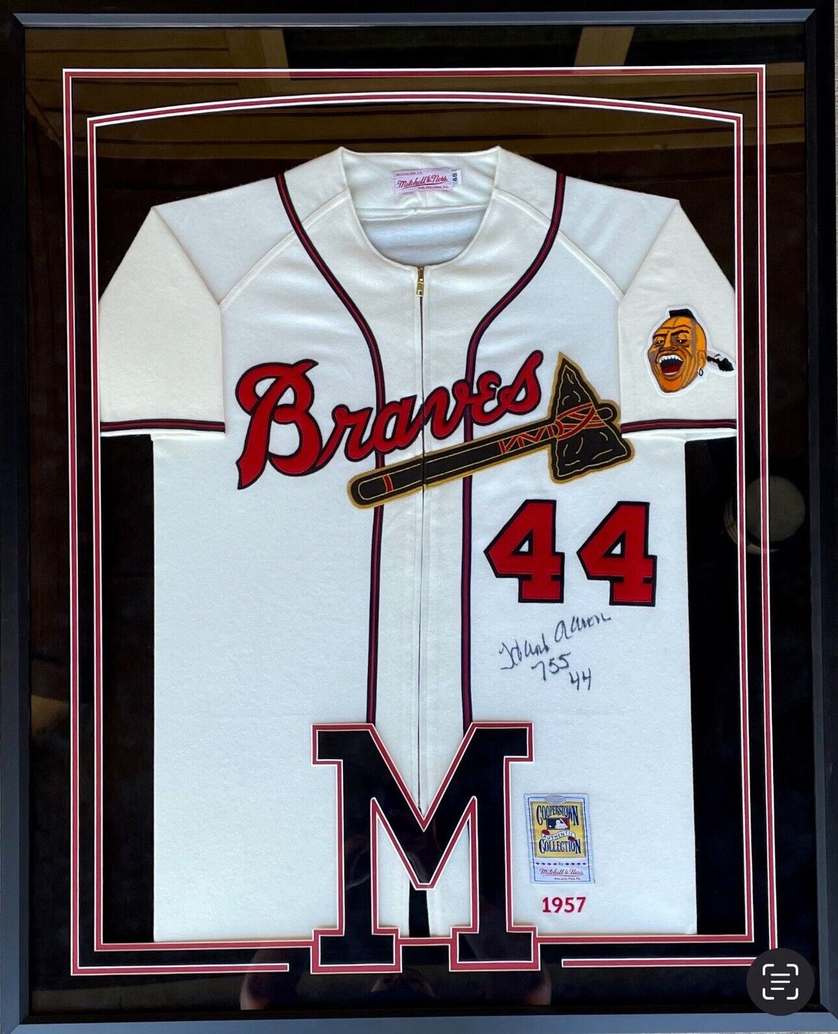 Hank Aaron 755 44 Signed Authentic Braves 1957 Mitchell Ness Framed Jersey JSA