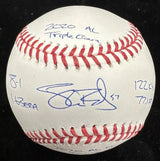 Shane Bieber 2020 AL Triple Crown CY Signed Stat Baseball JSA