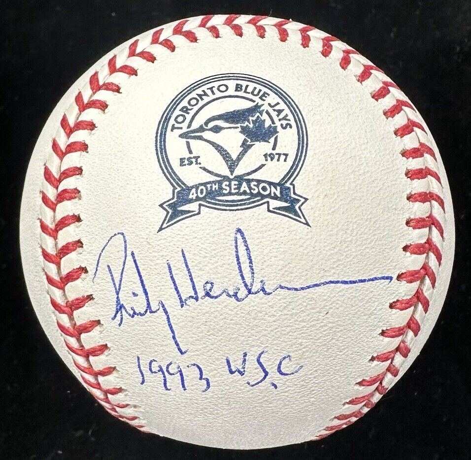 Rickey Henderson 93 WSC Signed Blue Jays 40th Anniversary Logo Baseball JSA