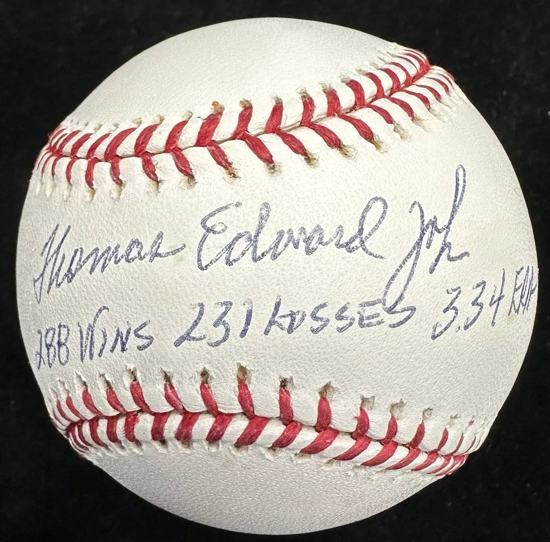 Thomas Edward Tommy John Full Name Wins Signed Baseball JSA