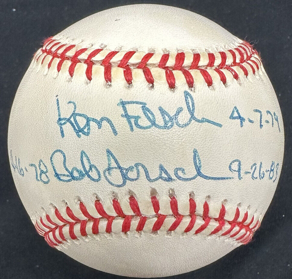 Ken & Bob Forsch Dual Signed No Hitter Date Signed Baseball JSA