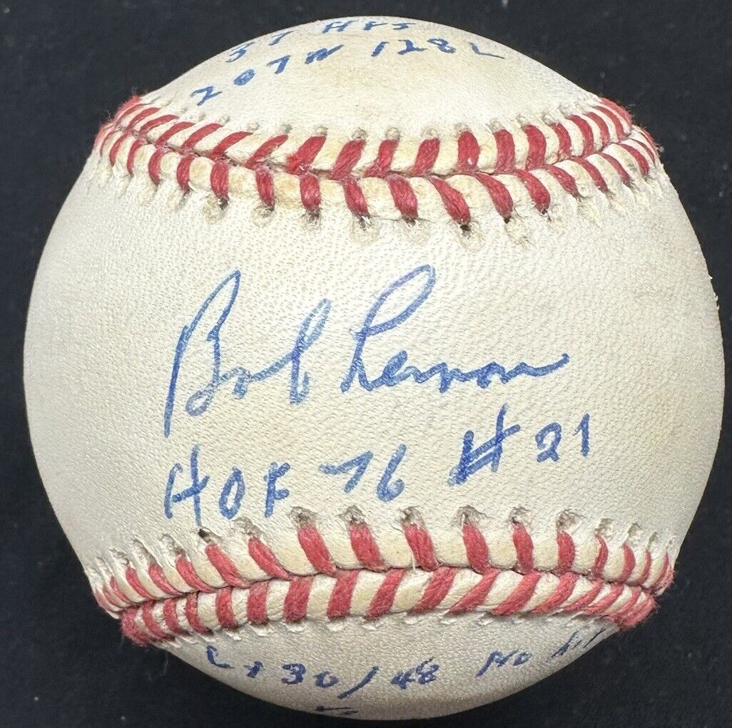 Bob Lemon HOF 76 #21 Signed Stat Baseball JSA