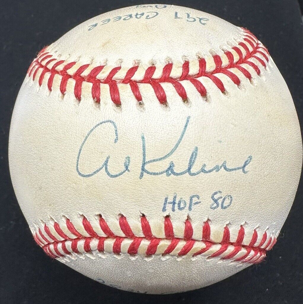 Al Kaline HOF 80 Signed RJ Stat Baseball Reggie Jackson Holo