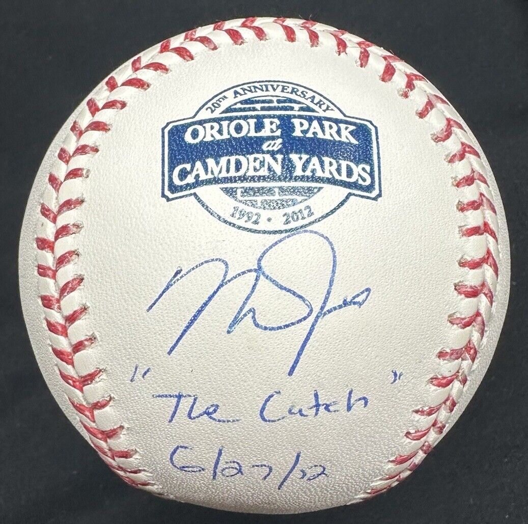 Mike Trout The Catch Signed Camden Yards 20th Anniversary Logo Baseball MLB Holo