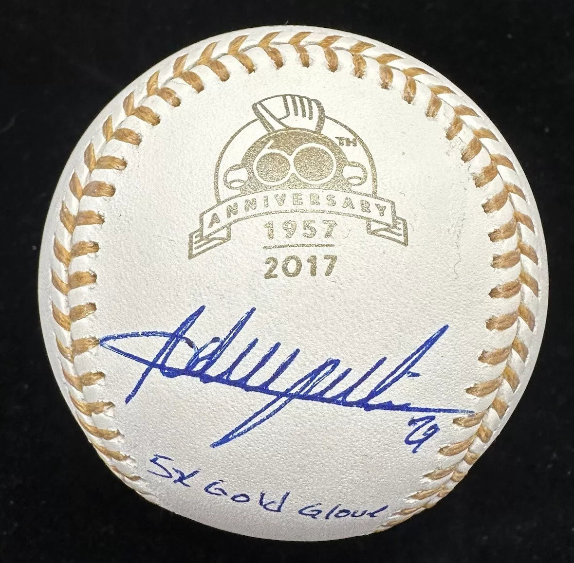 Adrian Beltre 5x Gold Glove Signed GG 60th Anniversary Logo Baseball JSA