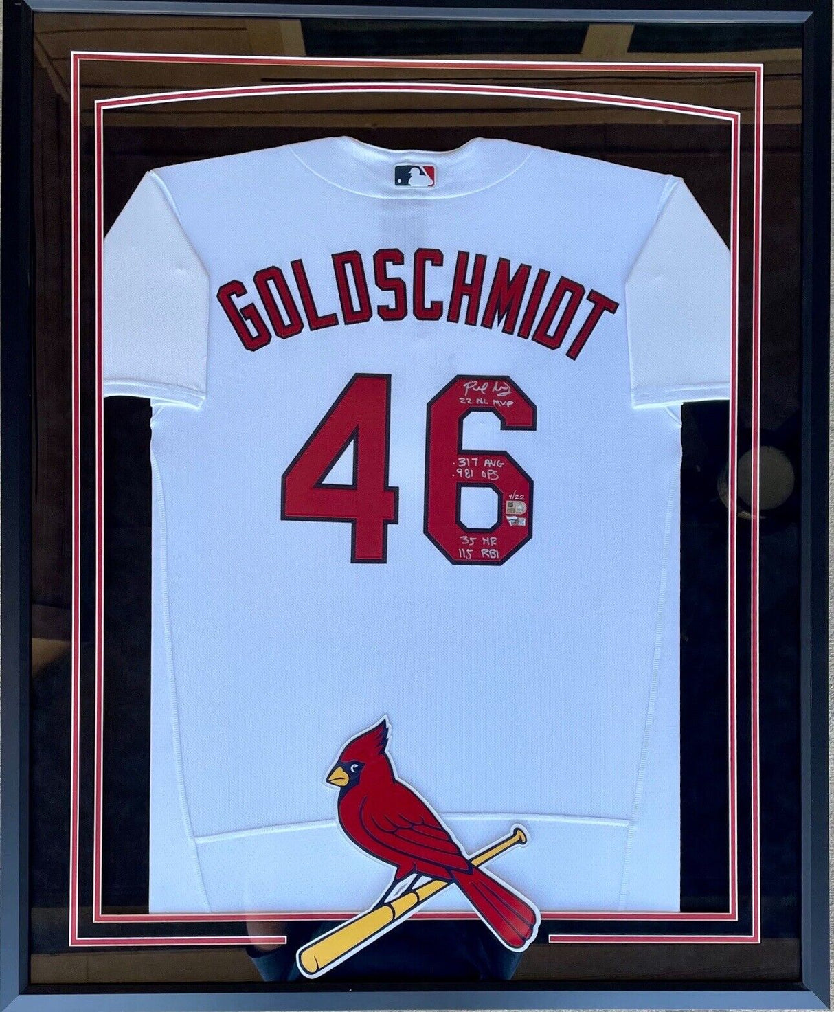 Paul Goldschmidt 22 NL MVP Signed Stat Cardinals Jersey Framed Fanatics MLB Holo