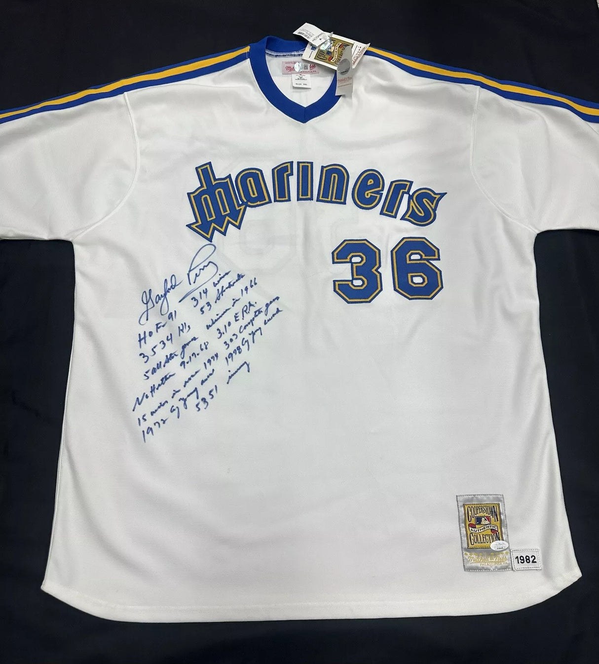 Gaylord Perry Signed Authentic Mariners Mitchell Ness Stat Jersey JSA Beckett