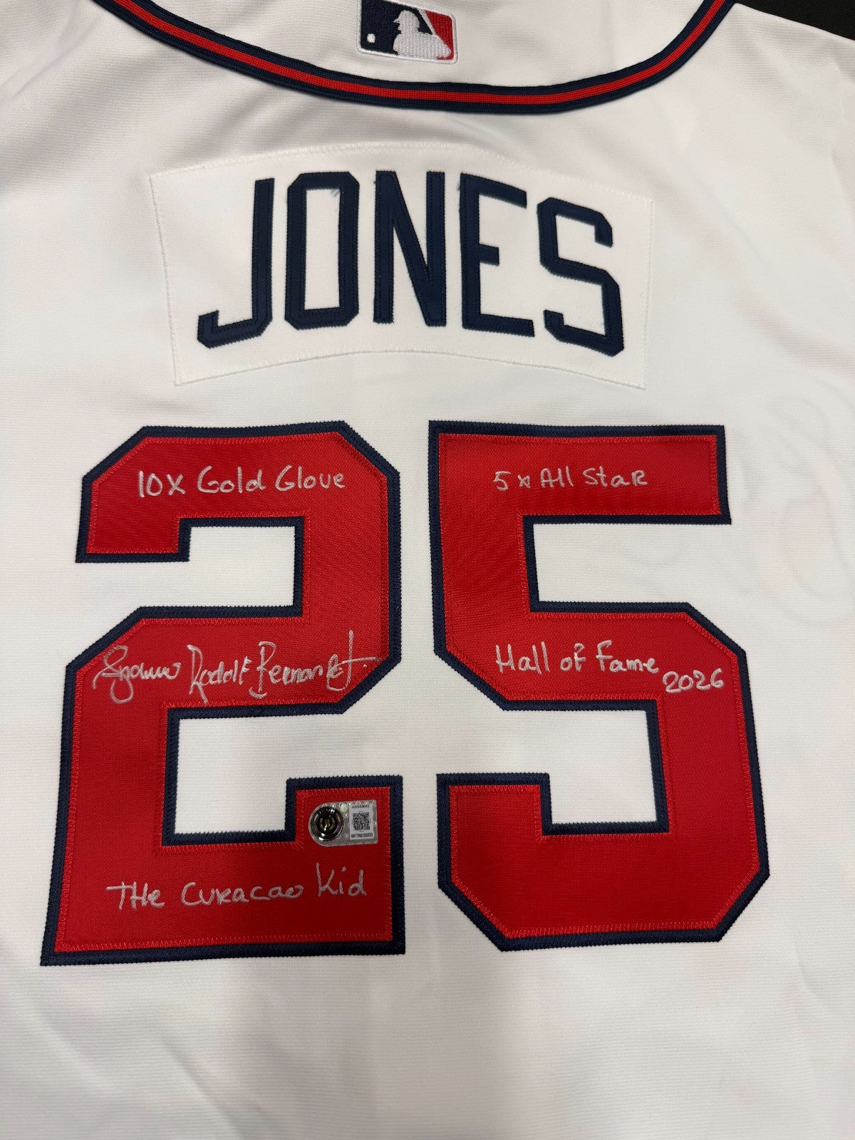 Andruw Rudolf Bernardo Jones Signed Stat Mitchell & Ness Braves Jersey Beckett