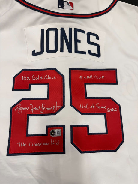 Andruw Rudolf Bernardo Jones Signed Stat Mitchell & Ness Braves Jersey Beckett