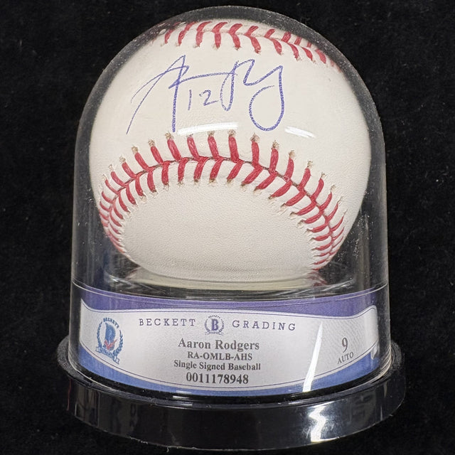 Aaron Rodgers Signed Baseball BAS Encapsulated Graded 9