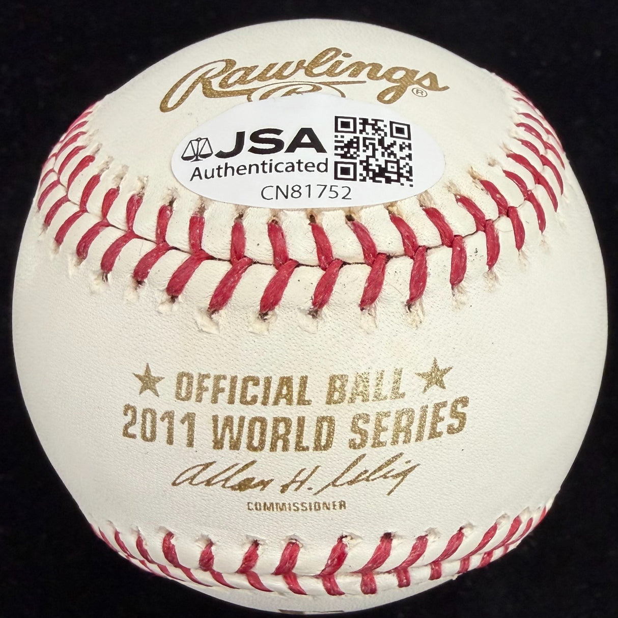 Skip Schumaker 11 WS Champs Signed 2011 World Series Logo Baseball JSA