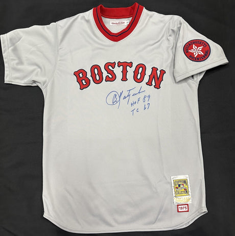 Carl Yastrzemski HOF 89 TC 67 Signed Authentic Mitchell Ness Red Sox Jersey JSA