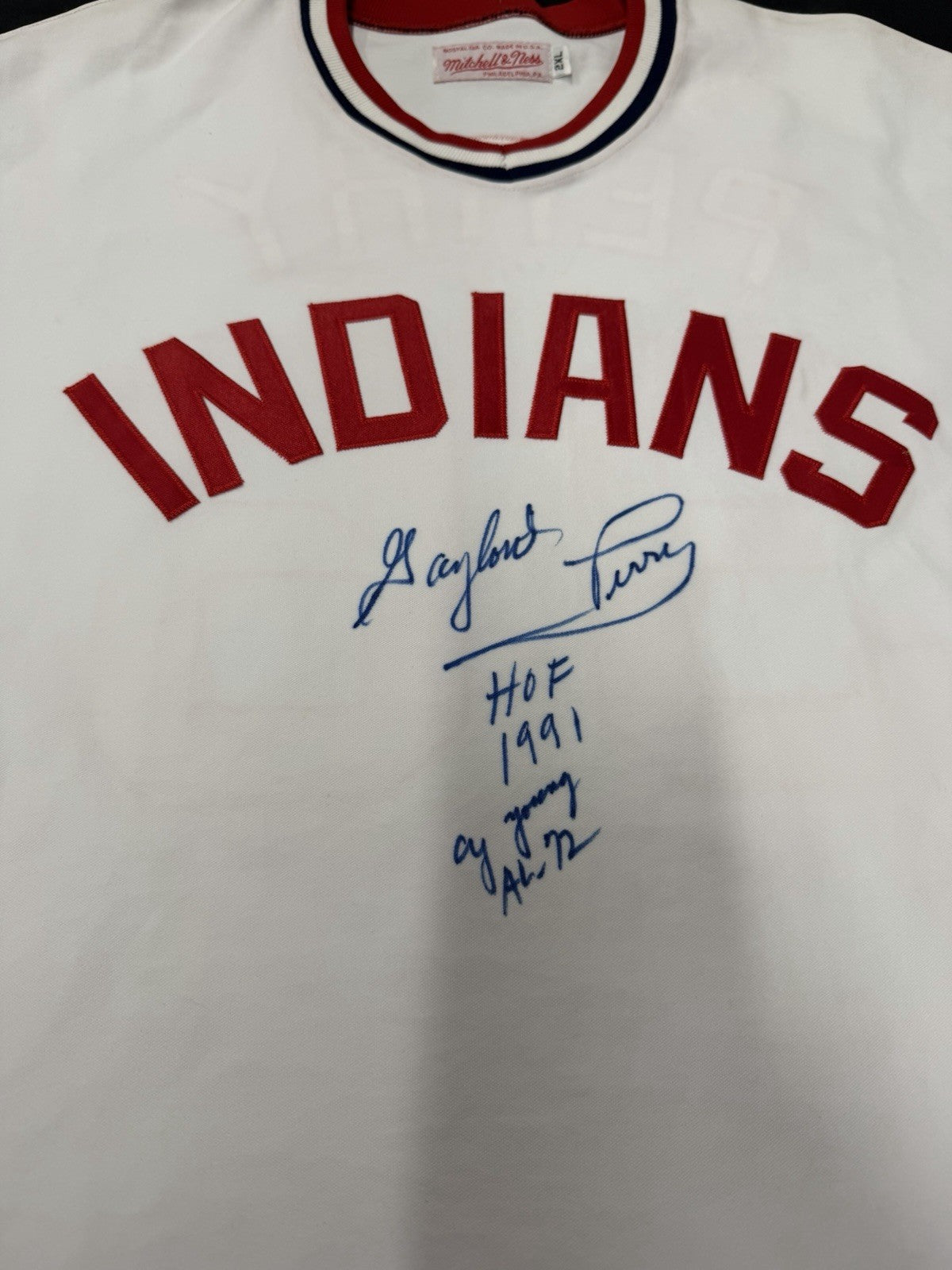 Gaylord Perry HOF 1991 Cy Young AL 72 Signed Authentic Indians M&N Jersey BAS