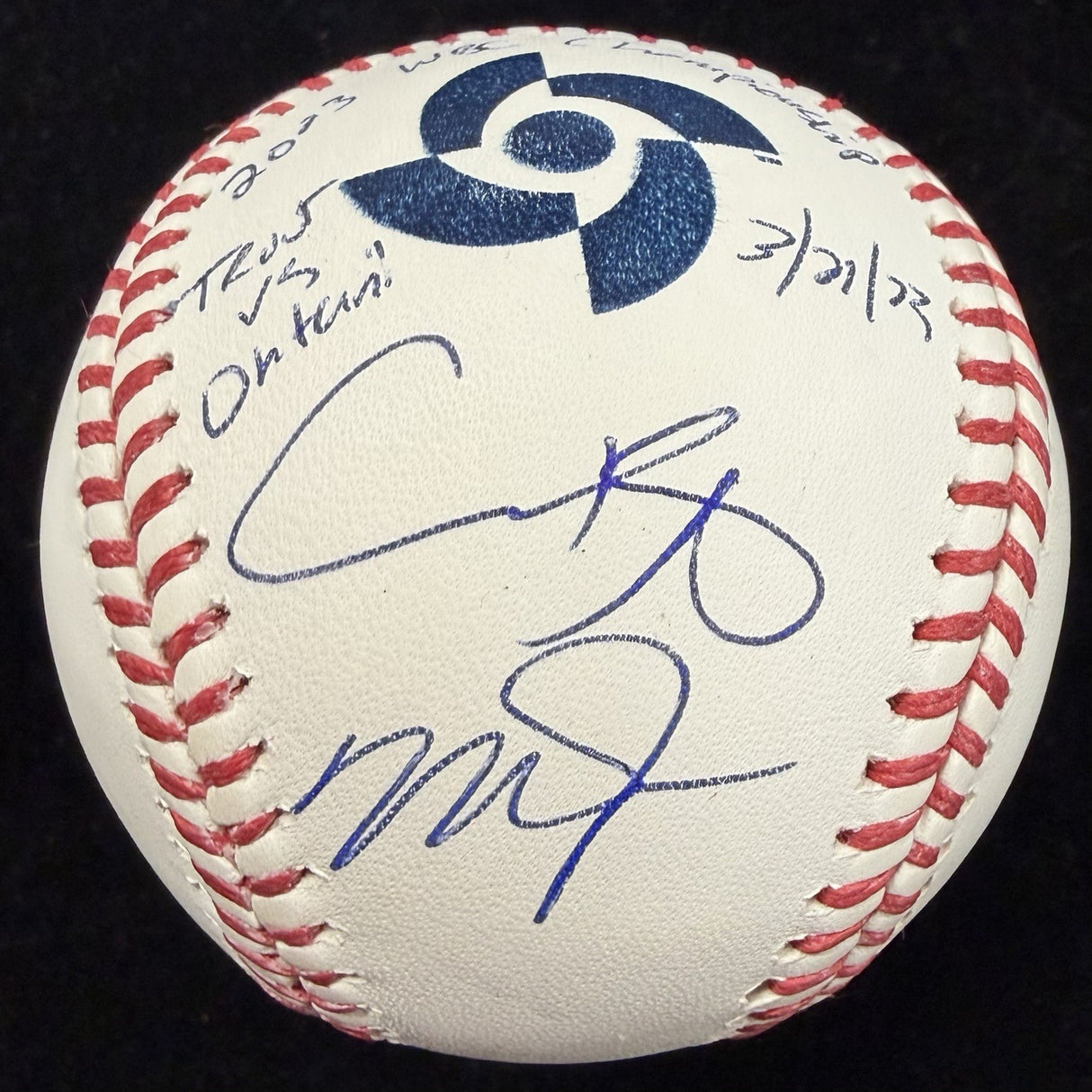 Shohei Ohtani Mike Trout Dual Signed 2023 WBC Logo Baseball MLB Holo Fanatics