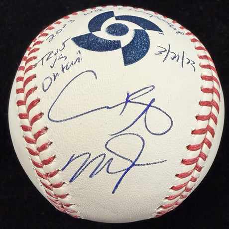 Shohei Ohtani Mike Trout Dual Signed 2023 WBC Logo Baseball MLB Holo Fanatics