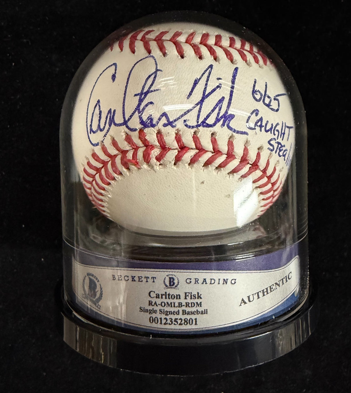 Carlton Fisk 665 Caught Stealing Signed Baseball Beckett Encapsulated BAS