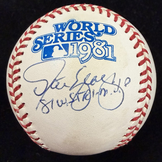 Steve Yeager 81 WS Tri MVP Signed 1981 World Series Logo Baseball JSA