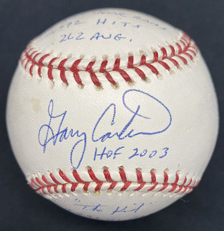 Gary Carter HOF 2003 Signed Stat Baseball PSA/DNA Holo RJ Holo