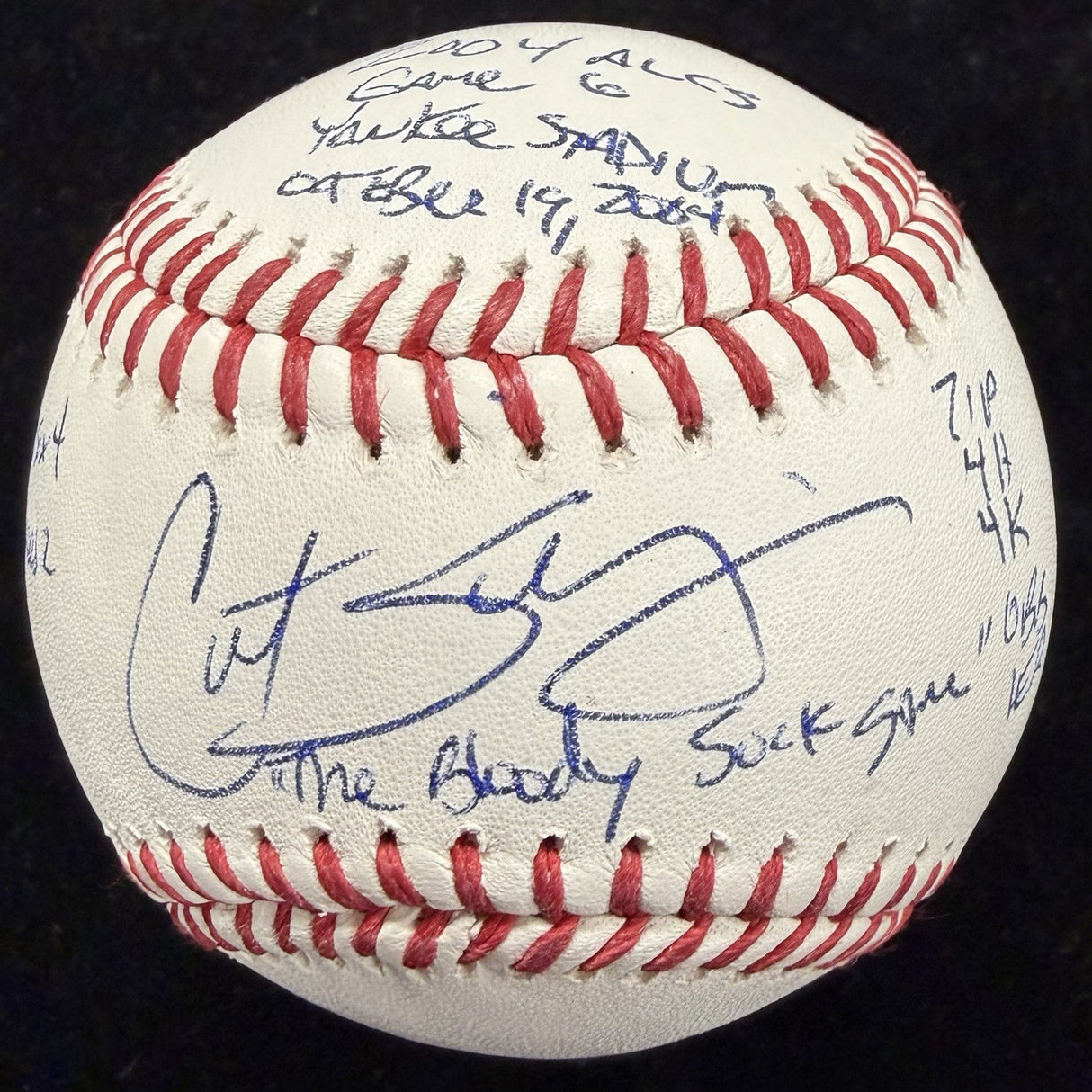 Curt Schilling The Bloody Sock Game Signed Stat Baseball JSA LOA