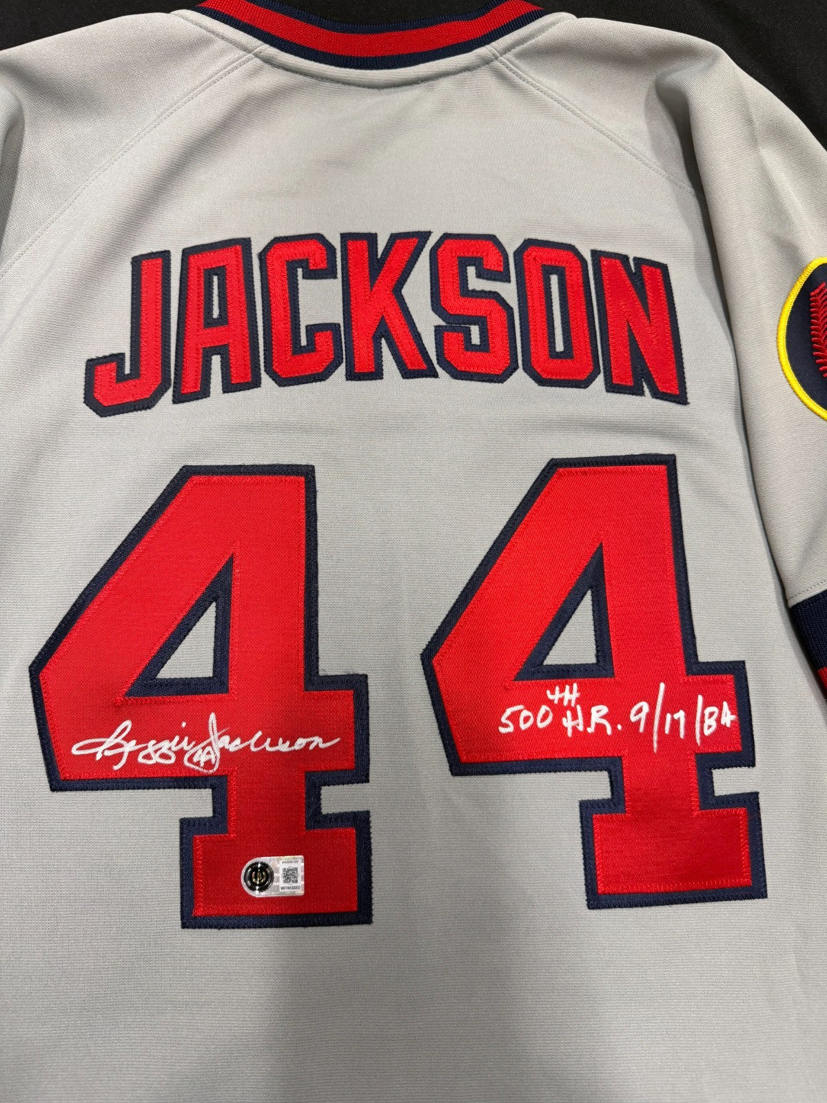 Reggie Jackson 500th HR 9/17/84 Signed Authentic Angels Mitchell & Ness Beckett