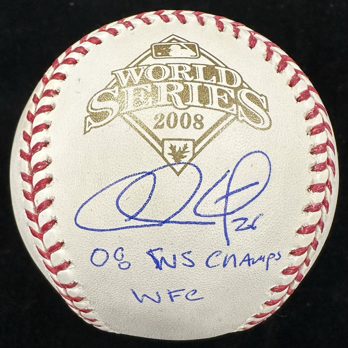 Chase Utley 08 WS Champs WFC Signed 2008 World Series Logo Baseball Fanatics 
