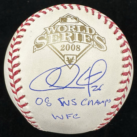 Chase Utley 08 WS Champs WFC Signed 2008 World Series Logo Baseball Fanatics 