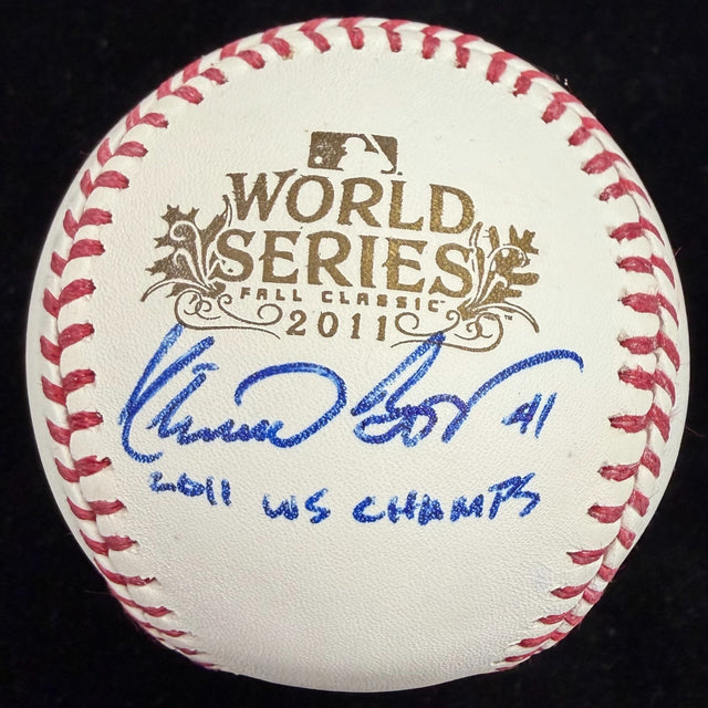 Mitchell Boggs 2011 WS Champs Signed 11 World Series Logo Baseball JSA