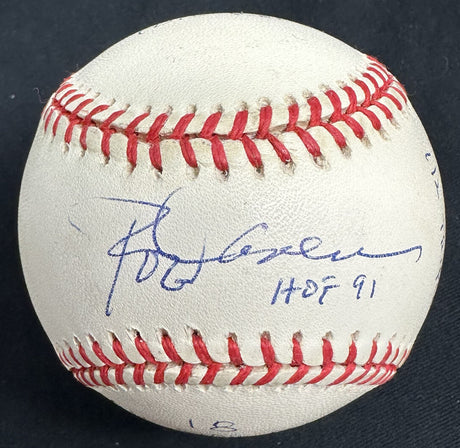 Rod Carew HOF 91 Signed Reggie Jackson Stat Baseball RJ Hologram