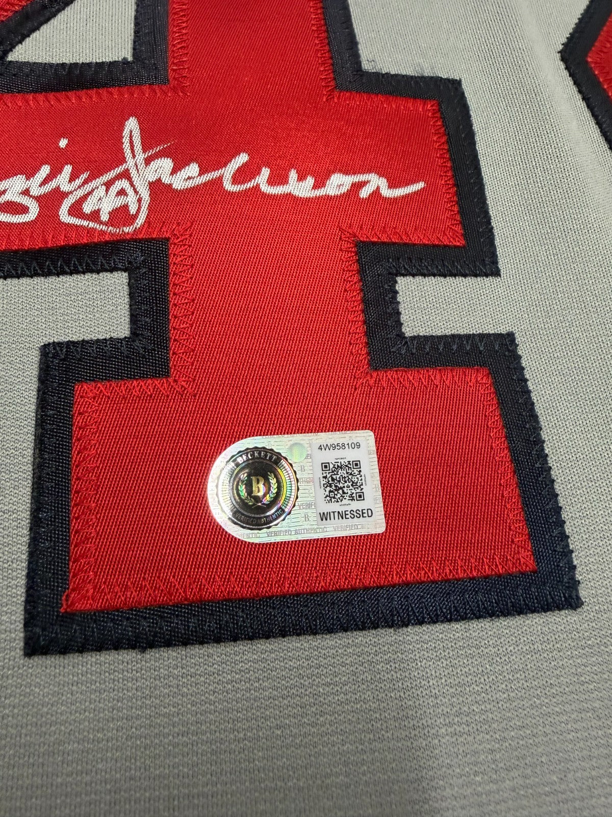 Reggie Jackson 500th HR 9/17/84 Signed Authentic Angels Mitchell & Ness Beckett