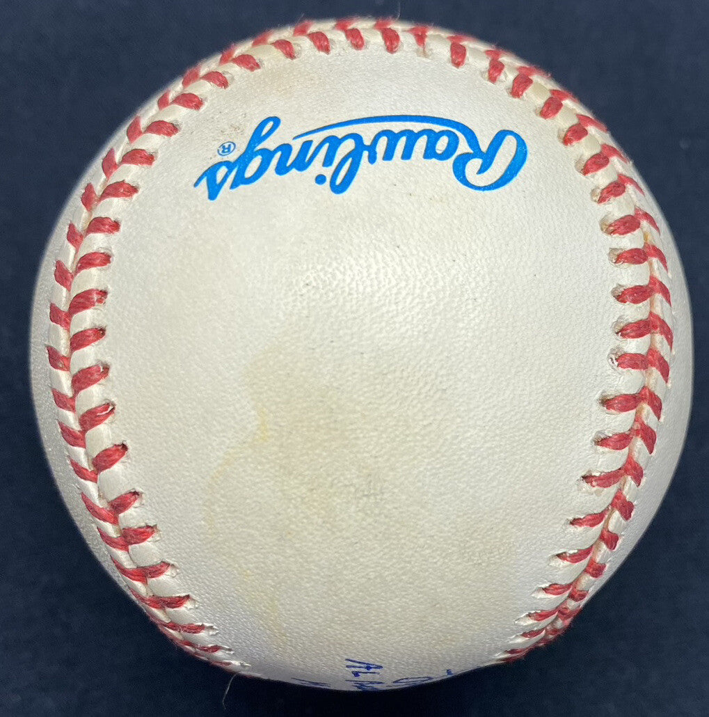 Lou Boudreau HOF 1970 MVP 1948 Batting Champ 1944 Signed Stat Baseball JSA
