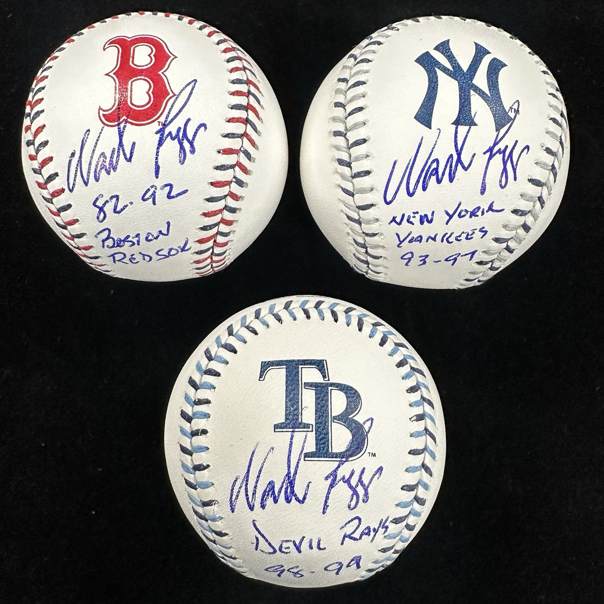 Wade Boggs Red Sox Yankees Rays Signed Team Stitch Logo Baseball Set Beckett Wit