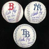 Wade Boggs Red Sox Yankees Rays Signed Team Stitch Logo Baseball Set Beckett Wit