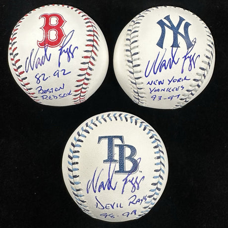 Wade Boggs Red Sox Yankees Rays Signed Team Stitch Logo Baseball Set Beckett Wit