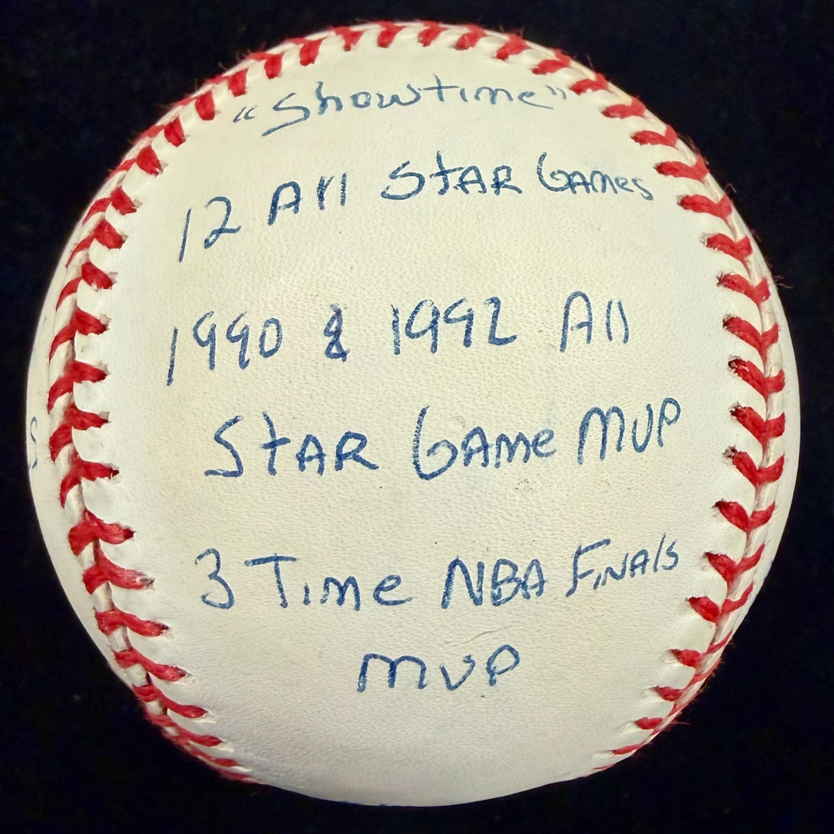 Magic Johnson Signed RJ Reggie Jackson Stat Baseball HMG Hologram