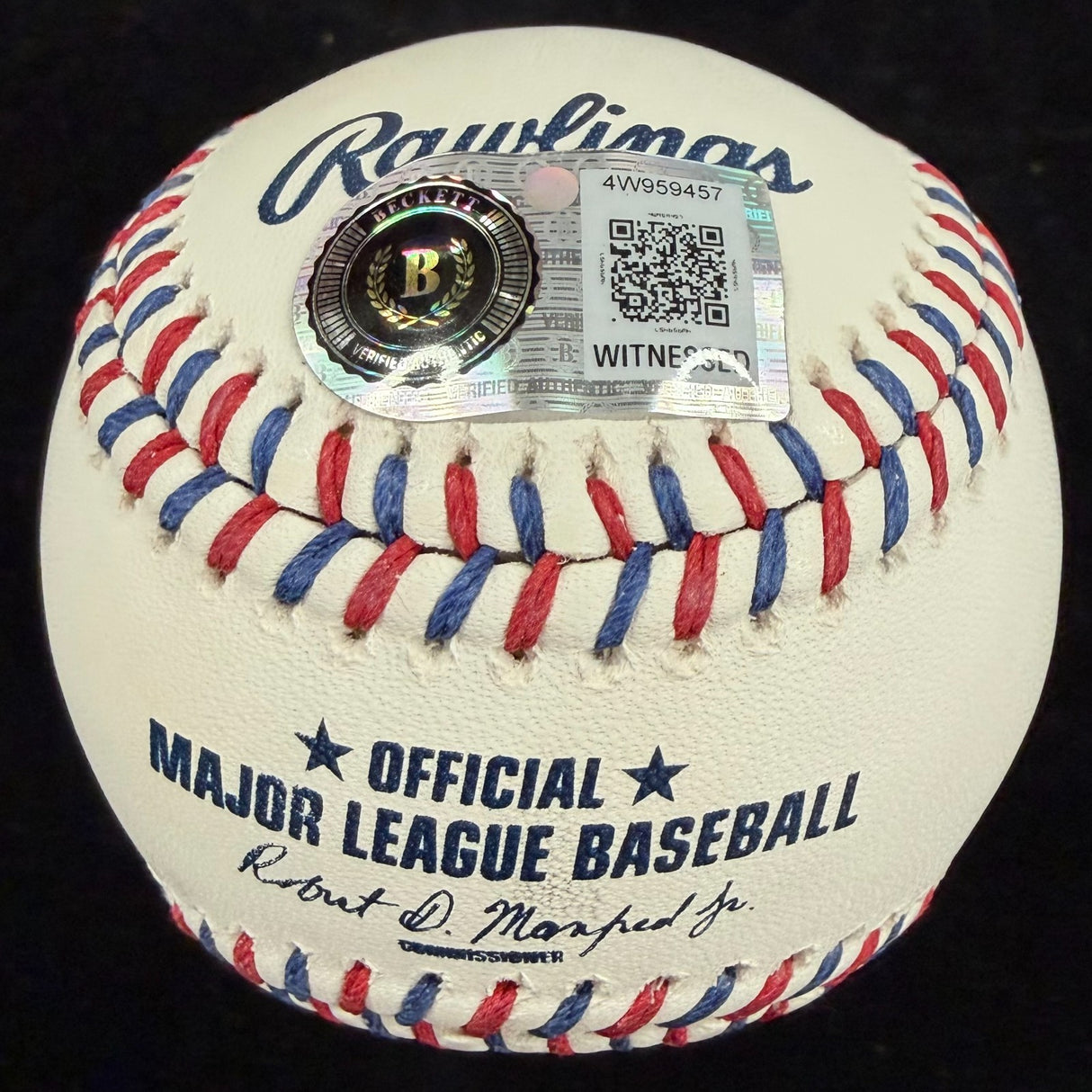 Ivan “Pudge” Rodriguez Signed Rangers Team Stitch Stat Baseball Beckett Witness 