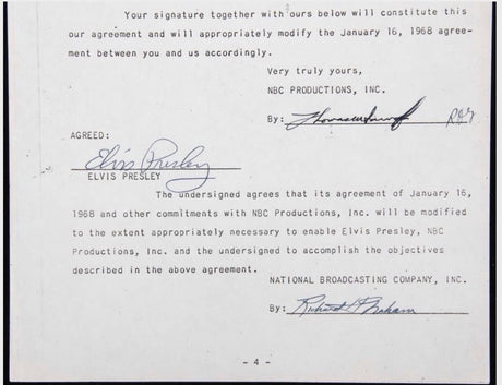 Elvis Presley Signed 1968 NBC Comeback Special Contract/Agreement PSA/DNA LOA