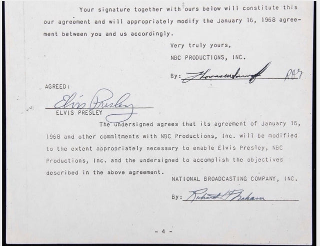 Elvis Presley Signed 1968 NBC Comeback Special Contract/Agreement PSA/DNA LOA