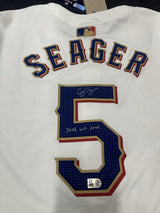 Corey Seager 23 WS MVP Signed Rangers Authentic Gold World Series Champs Jersey 