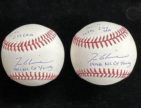 Tom Glavine 91 NL CY 98 NL CY Signed Stat Baseballs JSA 