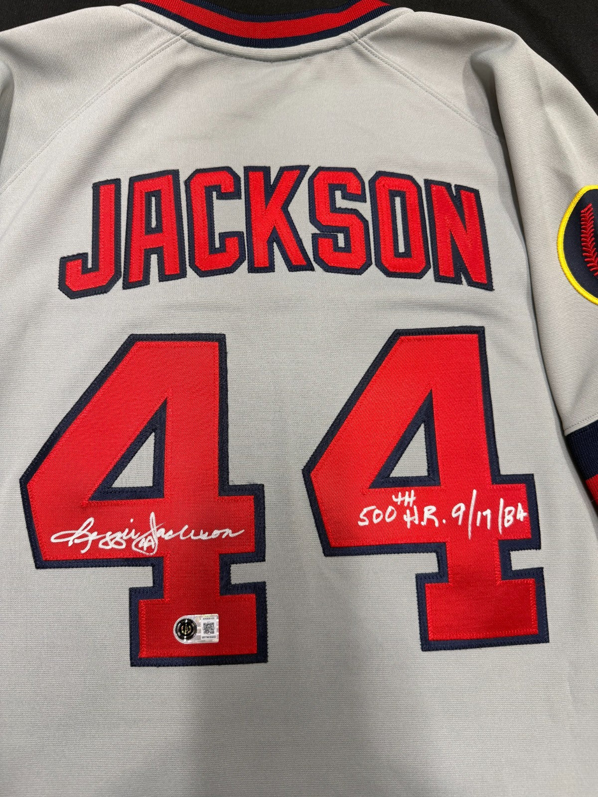 Reggie Jackson 500th HR 9/17/84 Signed Authentic Angels Mitchell & Ness Beckett