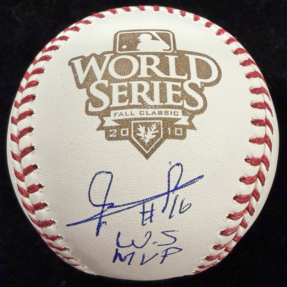 Edgar Renteria WS MVP Signed 2010 World Series Logo Baseball Beckett Witness BAS