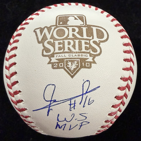 Edgar Renteria WS MVP Signed 2010 World Series Logo Baseball Beckett Witness BAS