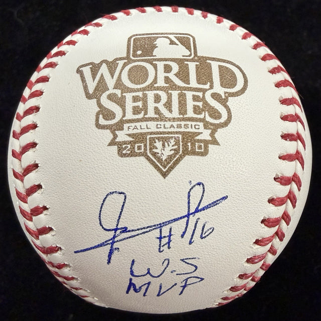 Edgar Renteria WS MVP Signed 2010 World Series Logo Baseball Beckett Witness BAS