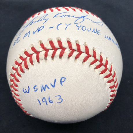 Sandy Koufax 1963 WS MVP Cy Young MVP Signed Baseball JSA LOA