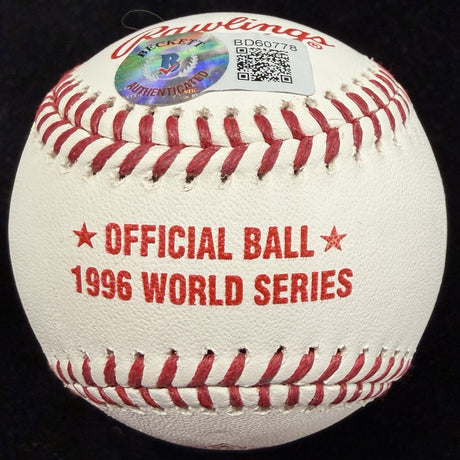 John Wetteland 96 WS MVP Signed 1996 World Series Logo Baseball Beckett 