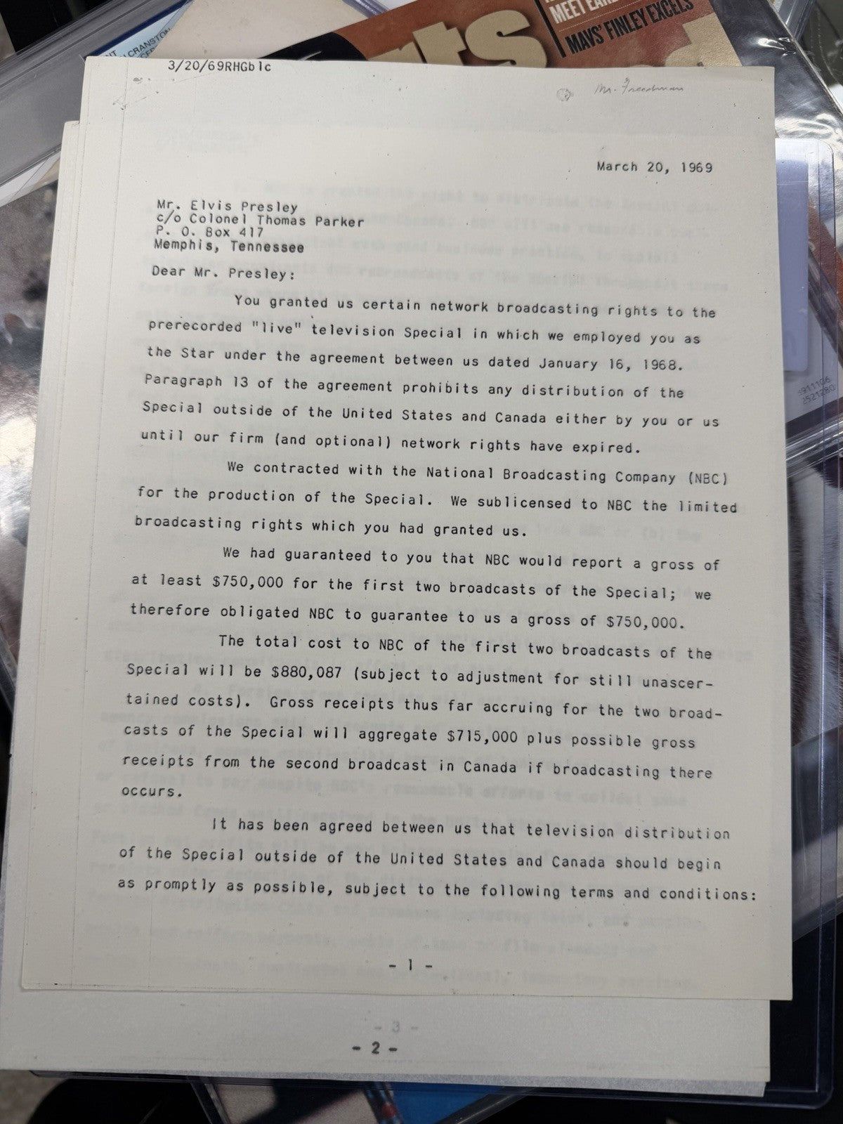 Elvis Presley Signed 1968 NBC Comeback Special Contract/Agreement PSA/DNA LOA