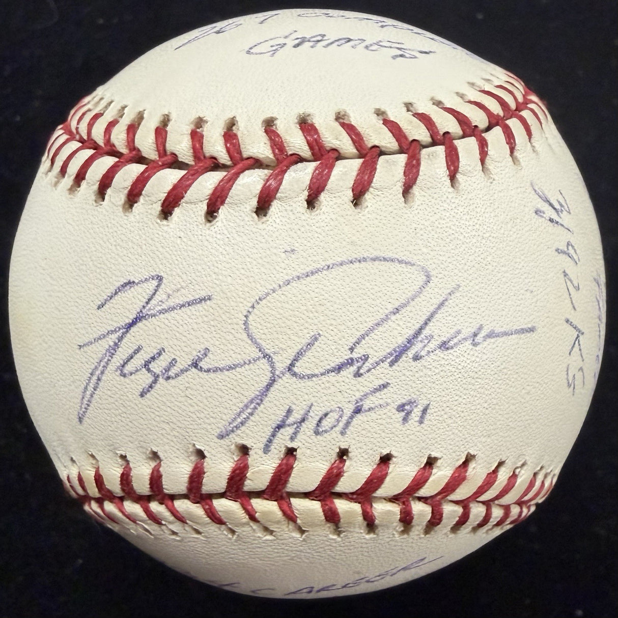 Fergie Jenkins Signed Reggie Jackson Stat Baseball Complete Box Bag Cert