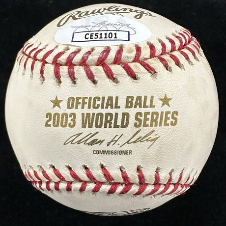 Josh Beckett 03 WS MVP Signed 2003 World Series Logo Baseball JSA