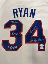 Nolan Ryan HOF 99 Signed Authentic Mitchell Ness Rangers Stat Jersey JSA LOA