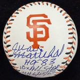 Juan Marichal HOF 83 Signed Giants Team Stitch Logo Baseball JSA Witness